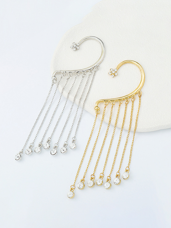 Flower Shape Hollow Rhinestone Tasseled Earhook Accessories