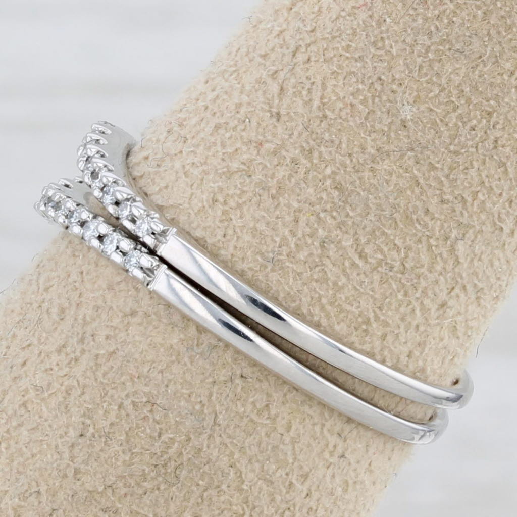 0.12ctw Diamond Contoured Wedding Bands Jackets 14k White Gold Size 7 Stackable
