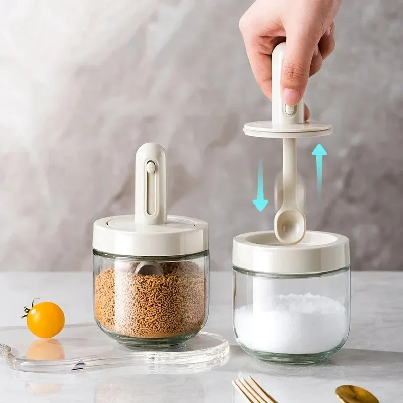 3 PIECE GLASS SEASONING BOTTLES WITH SPOON LEAK-PROOF MOISTURE-PROOF