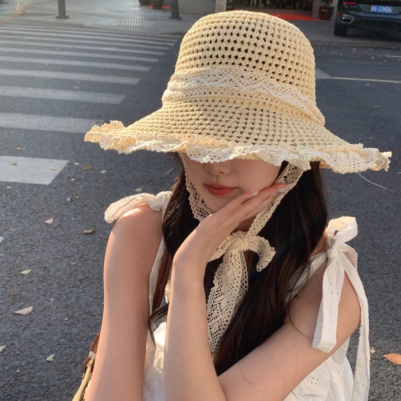 Women's Vacation Color Block Flat Eaves Straw Hat