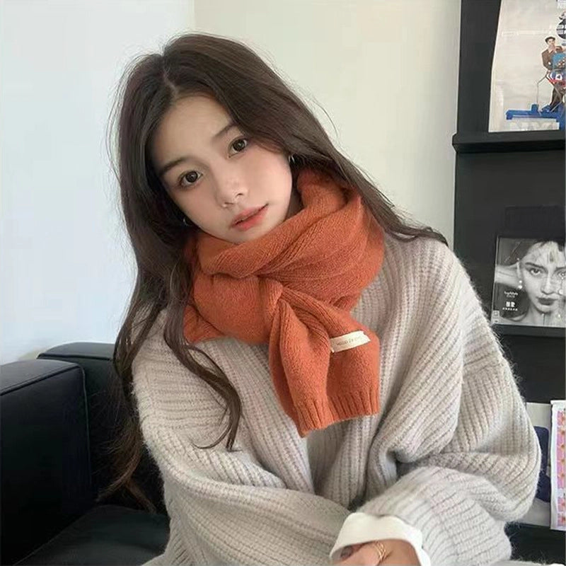 Internet Celebrity Solid Color Wool Knitted Scarf Women's Autumn And Winter New Student Couple Warm Small Scarf