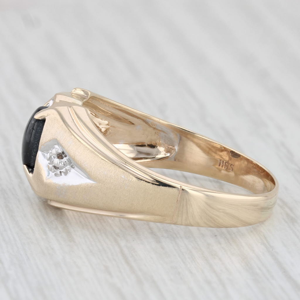 Black Star Sapphire Diamond Men's Ring 10k Yellow Gold Size 12