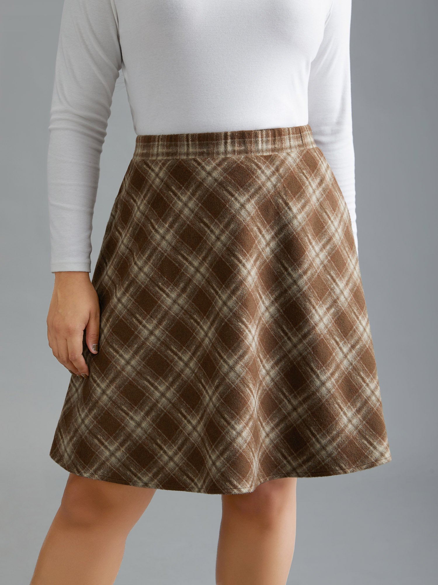 Plaid Pattern Elastic Waist A-line Mini Skirt