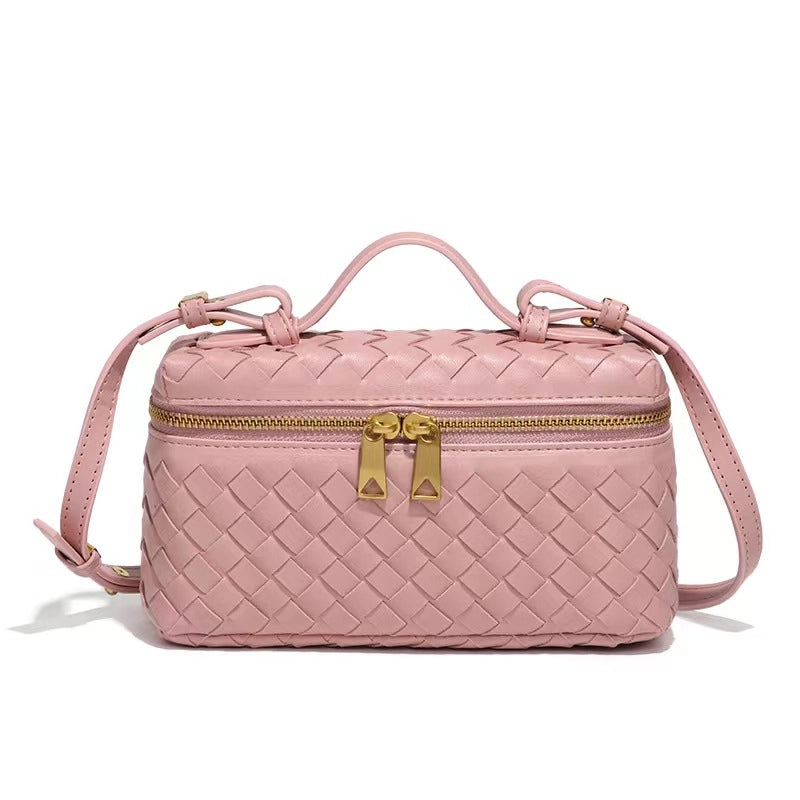 Women's PU Solid Color Classic Style Streetwear Weave Square Zipper Shoulder Bag Handbag