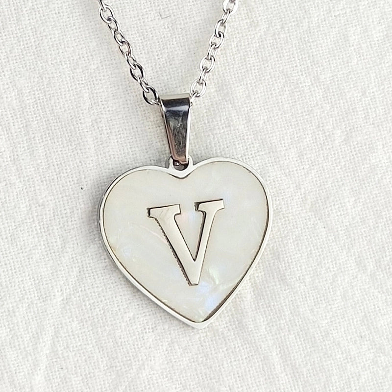 Cute Sweet Letter Titanium Steel Plating Inlay Shell Pendant Necklace