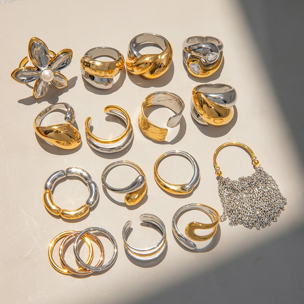 Stripe Geometric Stainless Steel Electroplating Rings