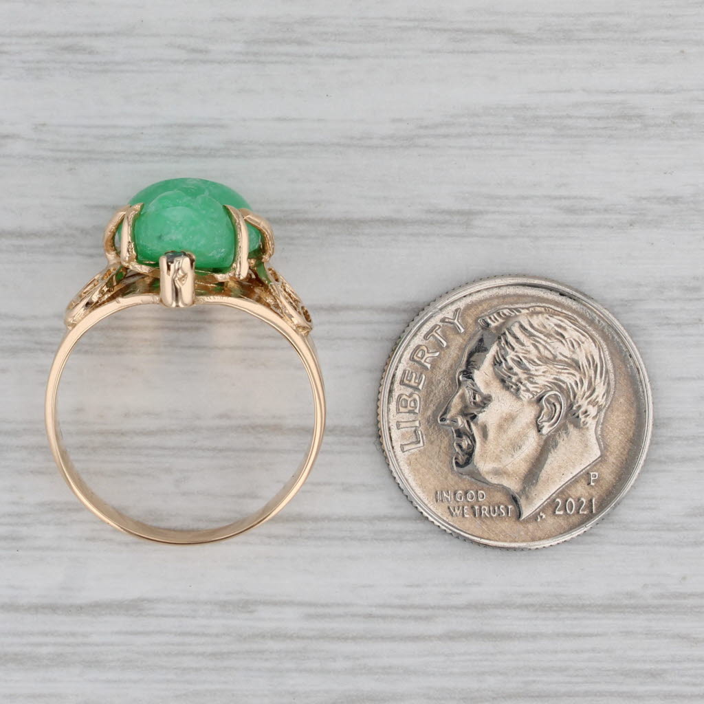 Carved Green Jade Frog Diamond 18k Yellow Gold Size 6 Vintage AS IS