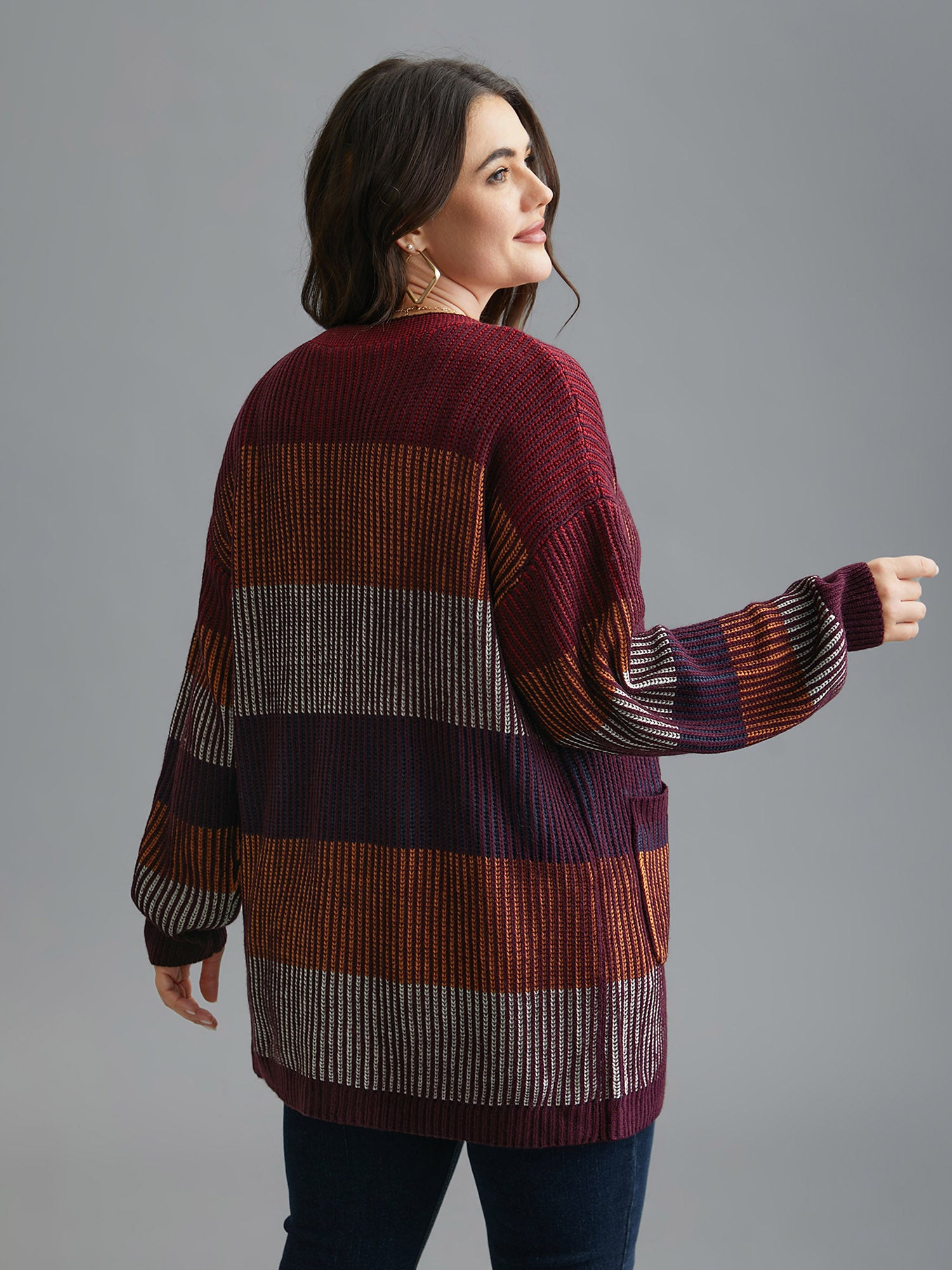 Front-Open Color Block Knit Cardigan