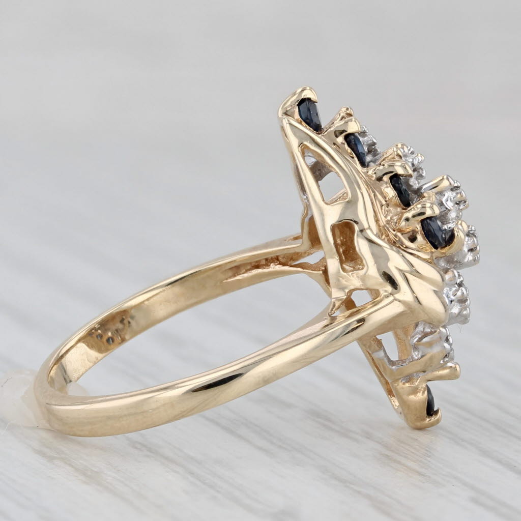 0.43ctw Blue Sapphire Diamond Bypass Ring 10k Yellow Gold Size 6.5