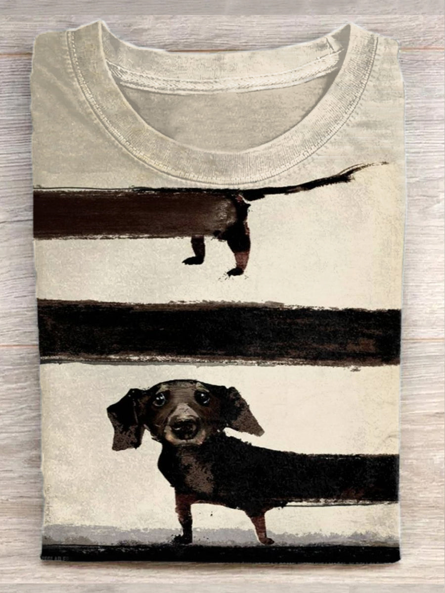 Unisex Funy Dog Art Print Casual Round Neck Short Sleeve T-Shirt