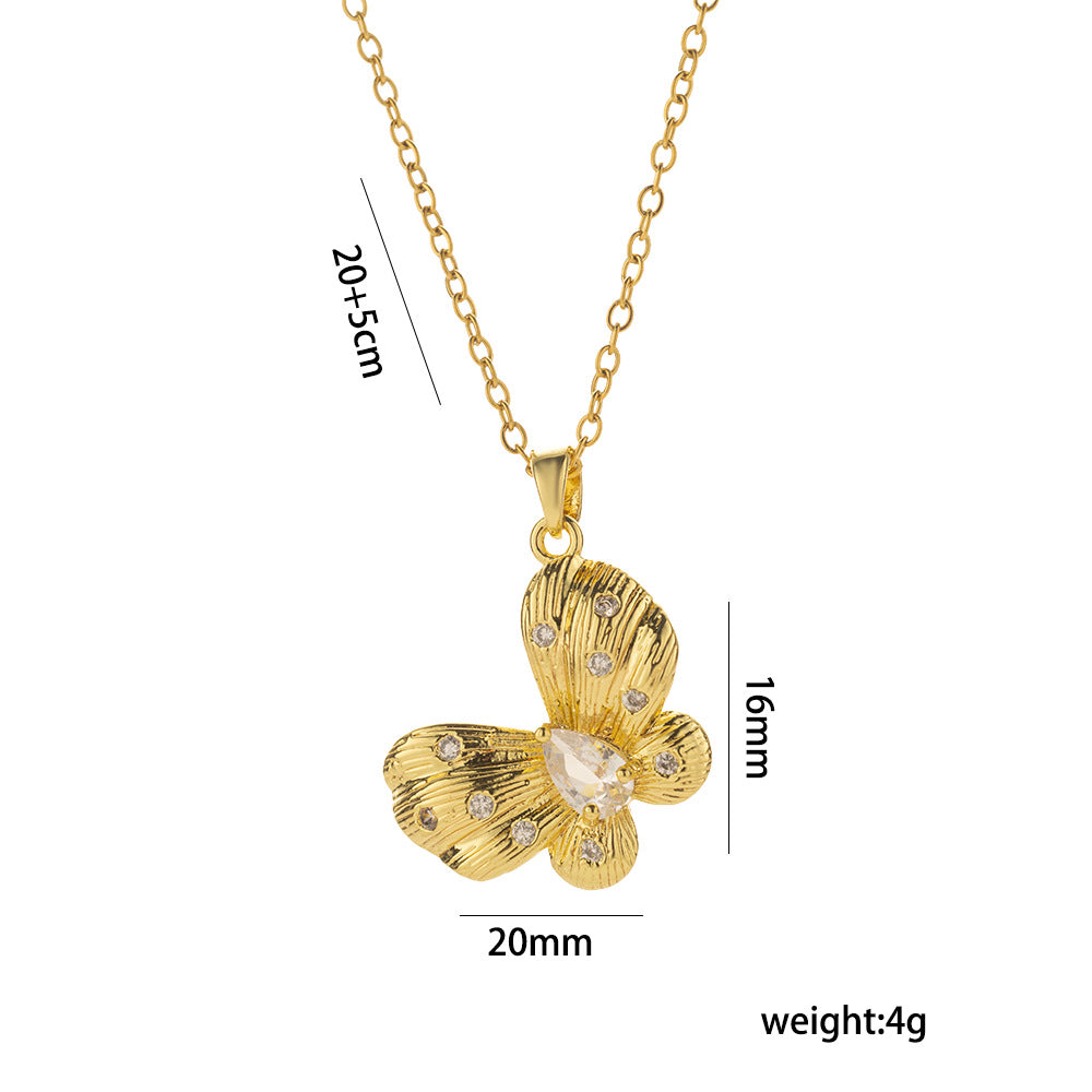 Brushed Fantasy Butterfly Pendant Necklace For Women With Diamond And White Zircon Design Dazzling Galaxy Blessing Butterfly Necklace