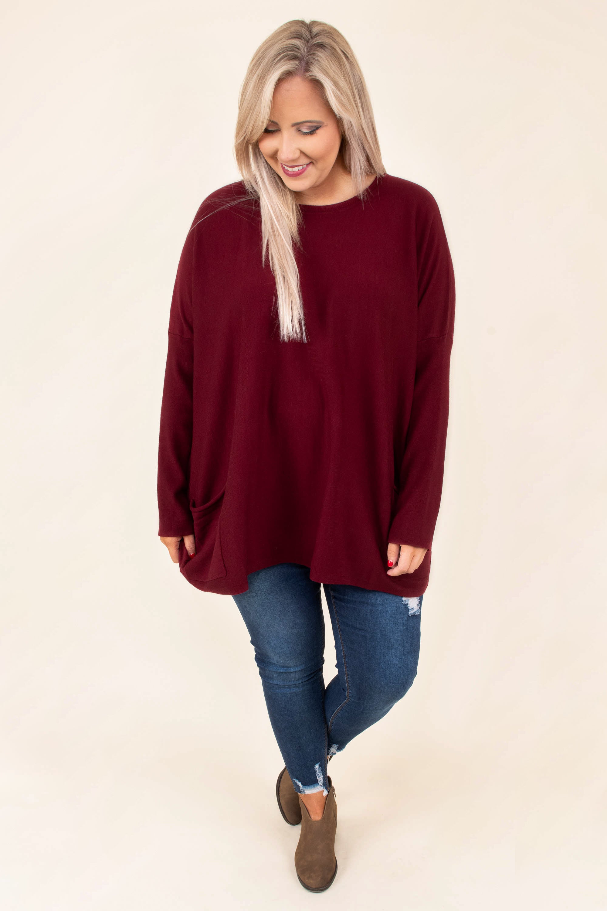 Snow Whispers Tunic. Burgundy