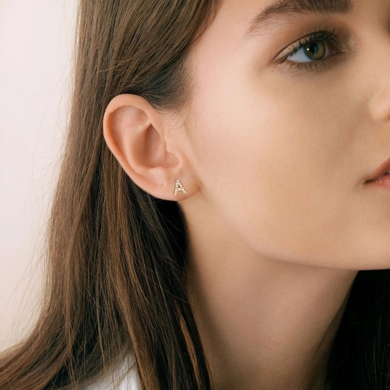 1 Pair Minimalist Letter Inlay Copper Zircon Ear Studs