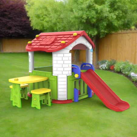 KIDS ACTIVITY PLAYHOUSE WITH SLIDE & TABLE