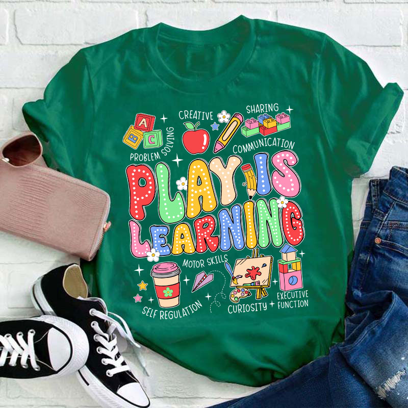 Play Is Learning Colorful Cute Icons Teacher T-Shirt