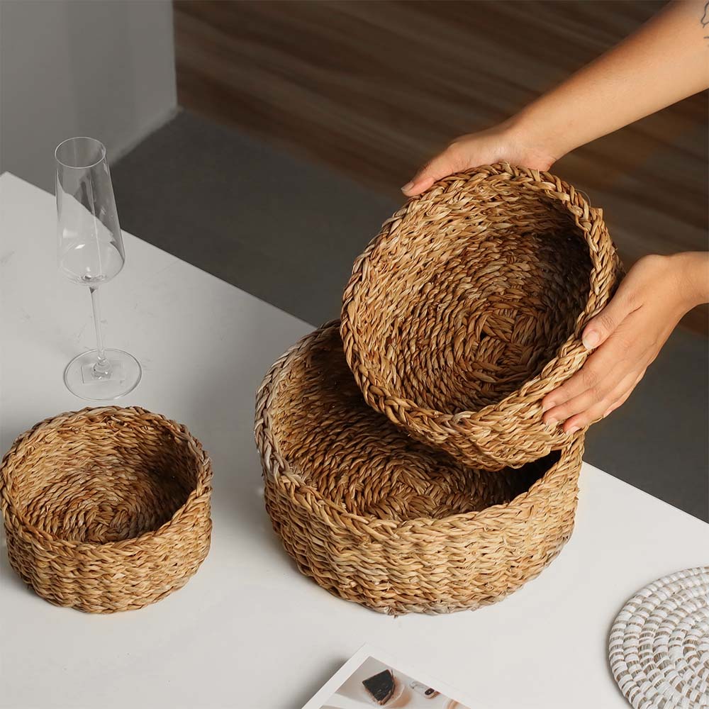 Seagrass Round Storage Baskets. Set of 3 - Natural