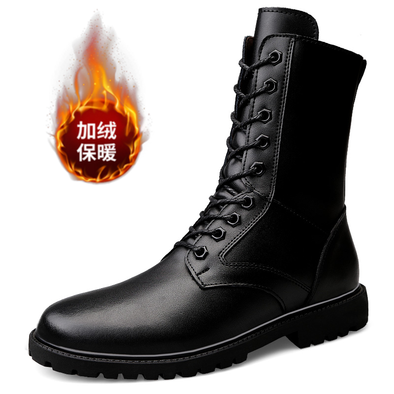 Getjiida Slip on Shoes Autumn Winter High-quality Black Motorcyclist Boot Men Fashion Platform Safety Boots Men High-top Leather Shoes Men Long Boots