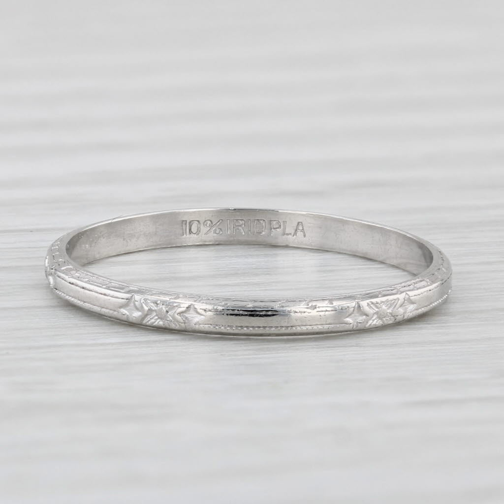 Vintage Floral Platinum Wedding Band 900 Platinum Size 7 Ring Stackable