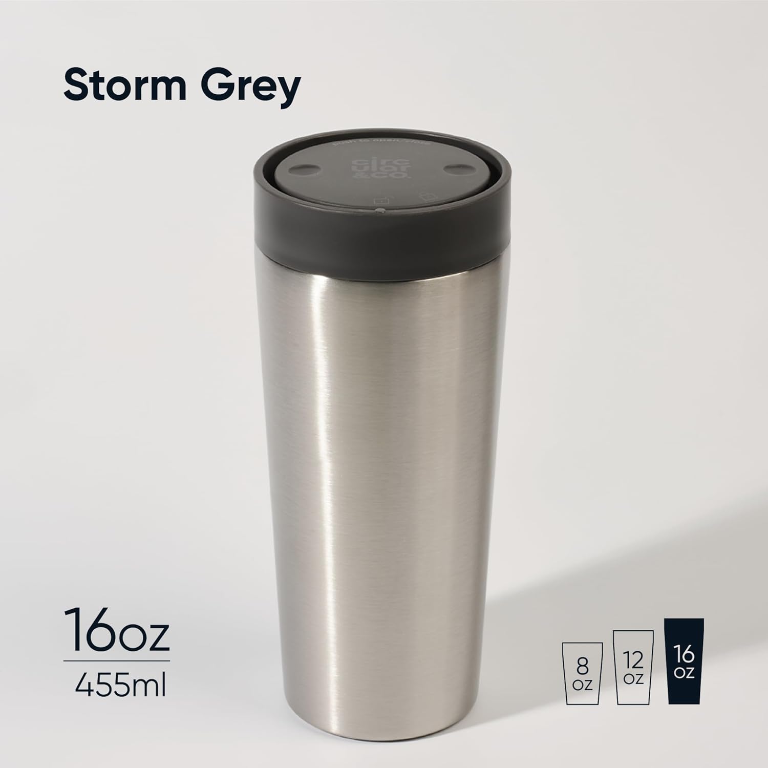 Circular & Co Thermal Stainless Steel Travel Mug - 8oz/227ml - Insulated Reusable Coffee Cup - 100% Leakproof & Lockable - 6 Hours Hot/Cold - Push Top, One Hand Open, 360 Drinking Coffee Tumbler