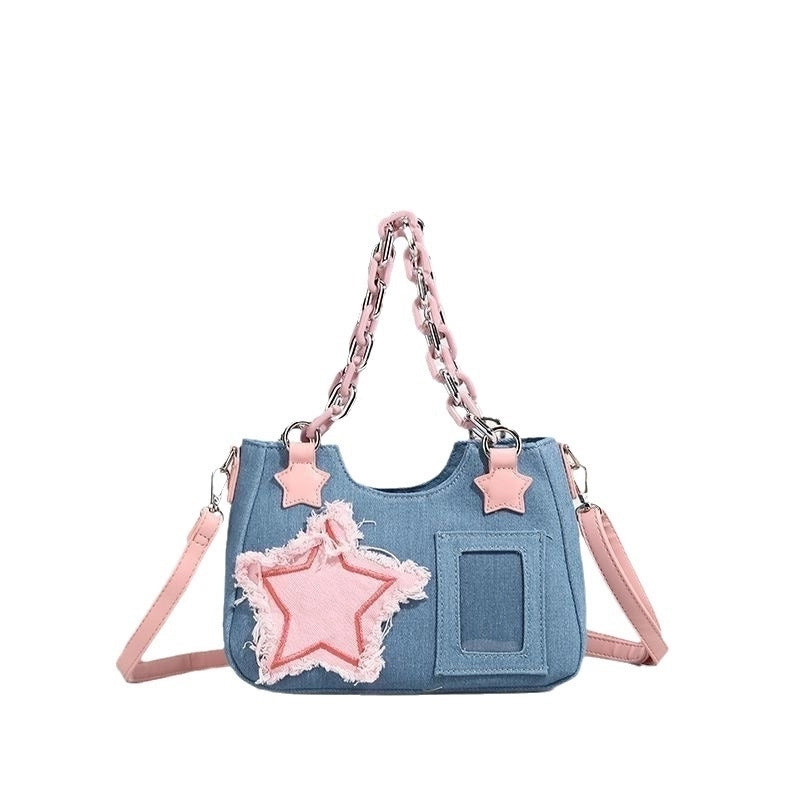 Women's Denim Star Cute Zipper Shoulder Bag Handbag Crossbody Bag