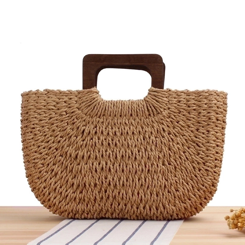 Women's Large All Seasons Fabric Vintage Style Straw Bag
