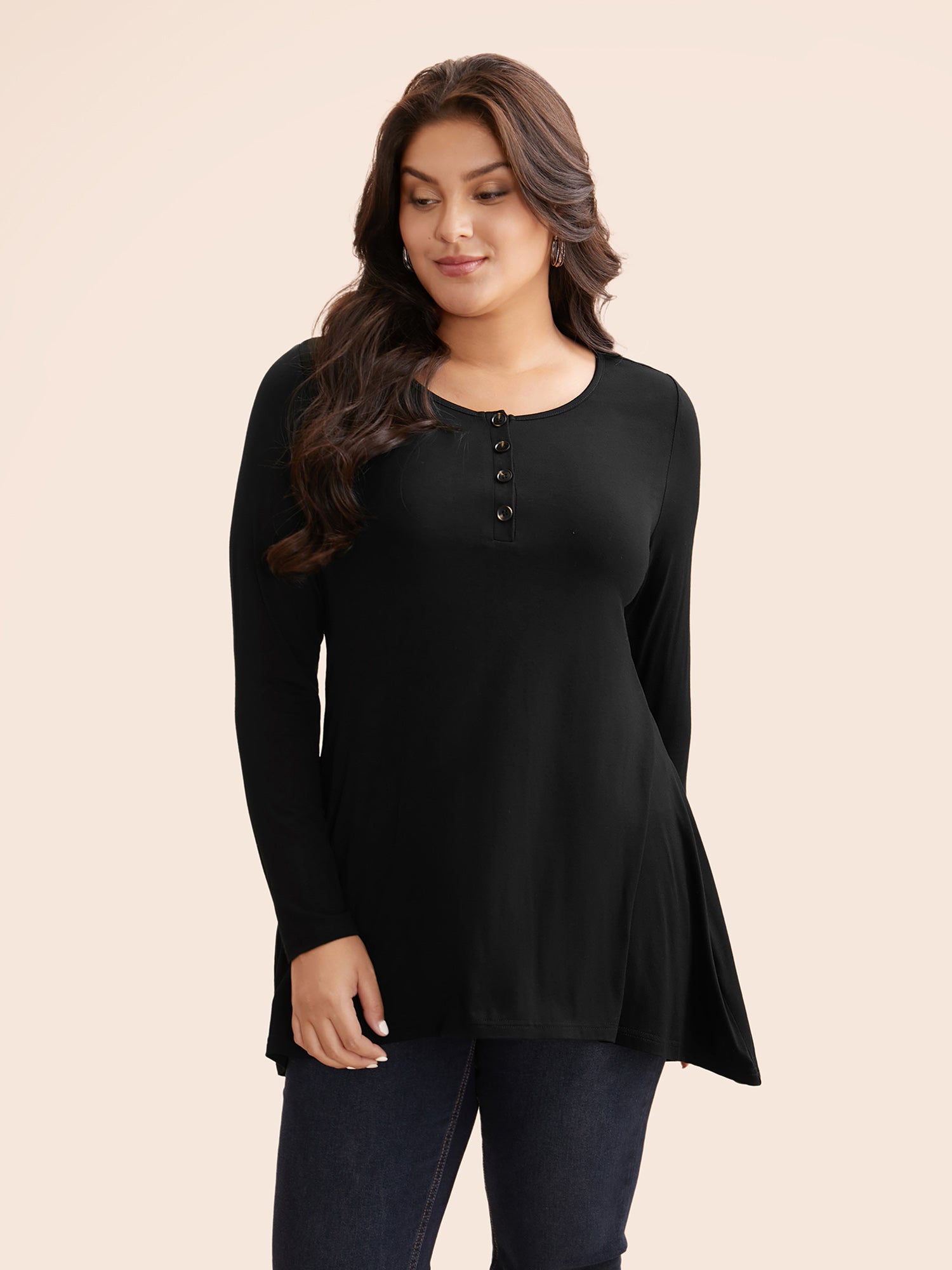 Solid Asymmetric Hem Jersey Top