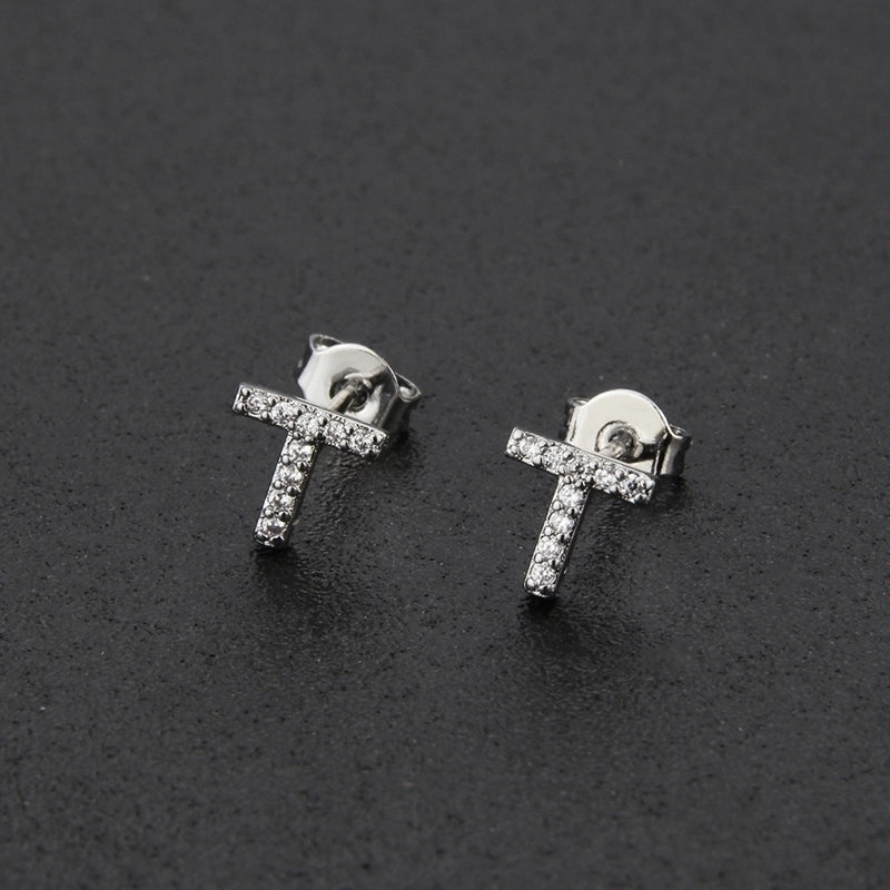 1 Pair Fashion Letter Inlay Copper Zircon Gold Plated Ear Studs