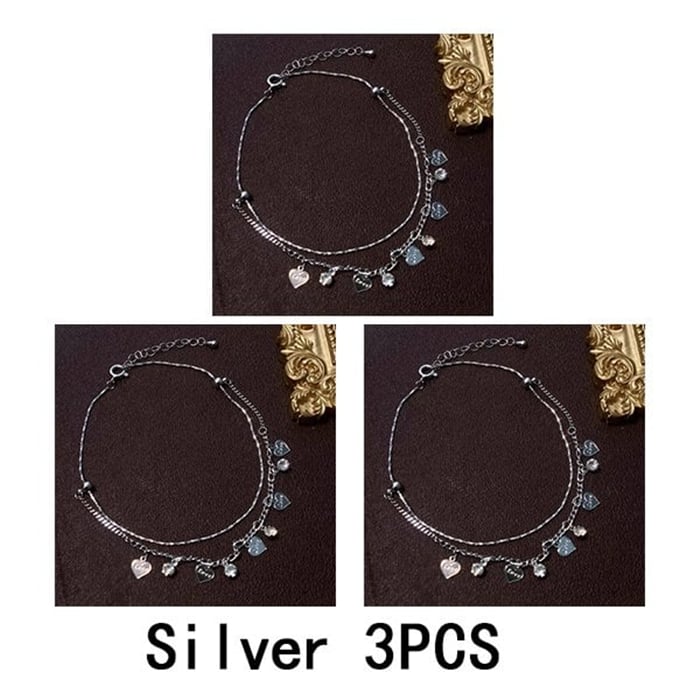 🌹Double Layer Rhinestones Heart Anklet