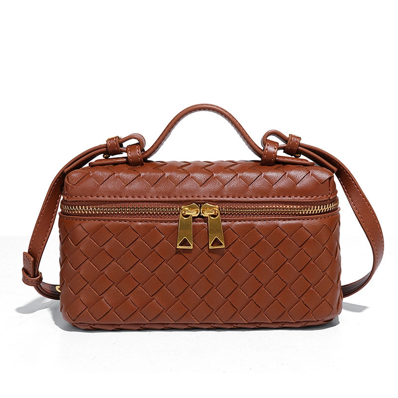 Women's PU Solid Color Classic Style Streetwear Weave Square Zipper Shoulder Bag Handbag