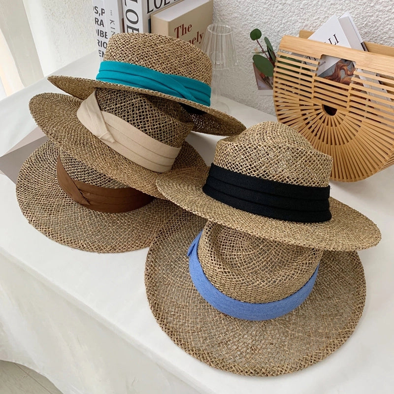 New Style Beach Travel And Vacation Straw Hat Concave Shape Travel Hat Handmade Seaweed Sun Hat For Men And Women