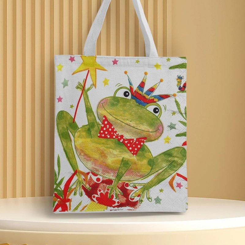 Women's Medium Canvas Frog Basic Classic Style Square Open Canvas Bag