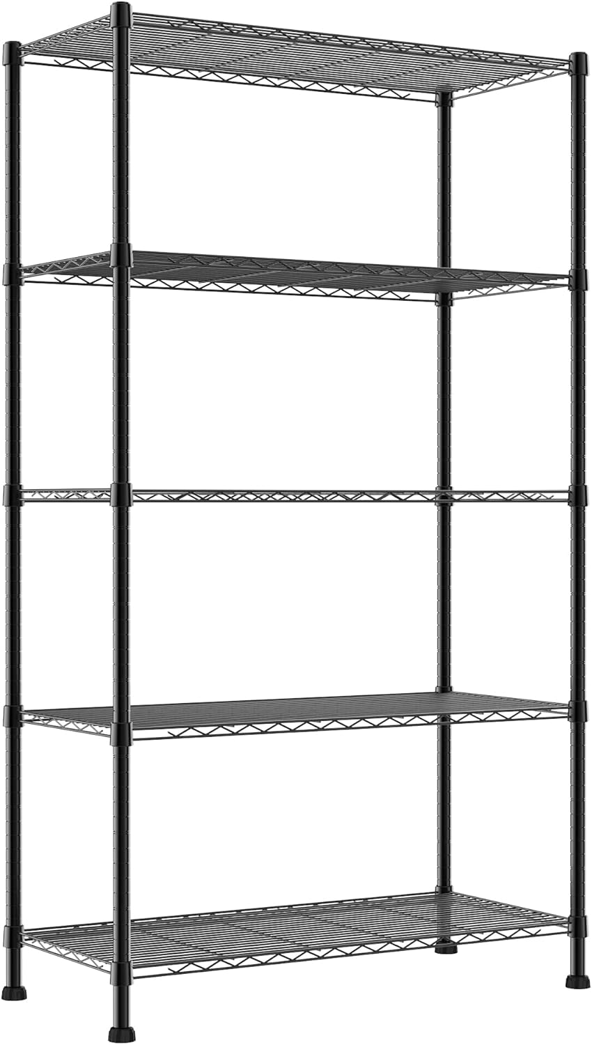 REGILLER 5-Wire Shelving Metal Storage Rack Adjustable Shelves,Standing Storage Shelf Units for Laundry Bathroom Kitchen Pantry Closet(Black,11.8