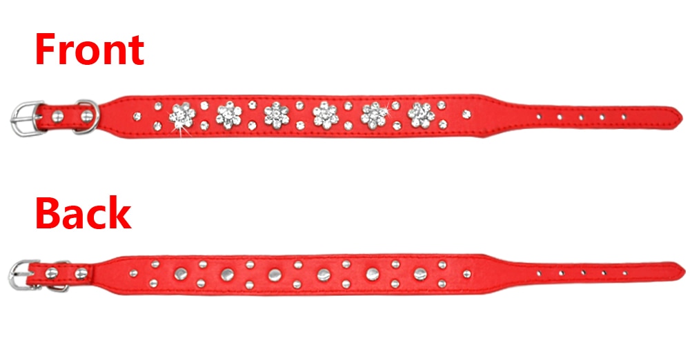 Flower Studded Leather Dog Collar