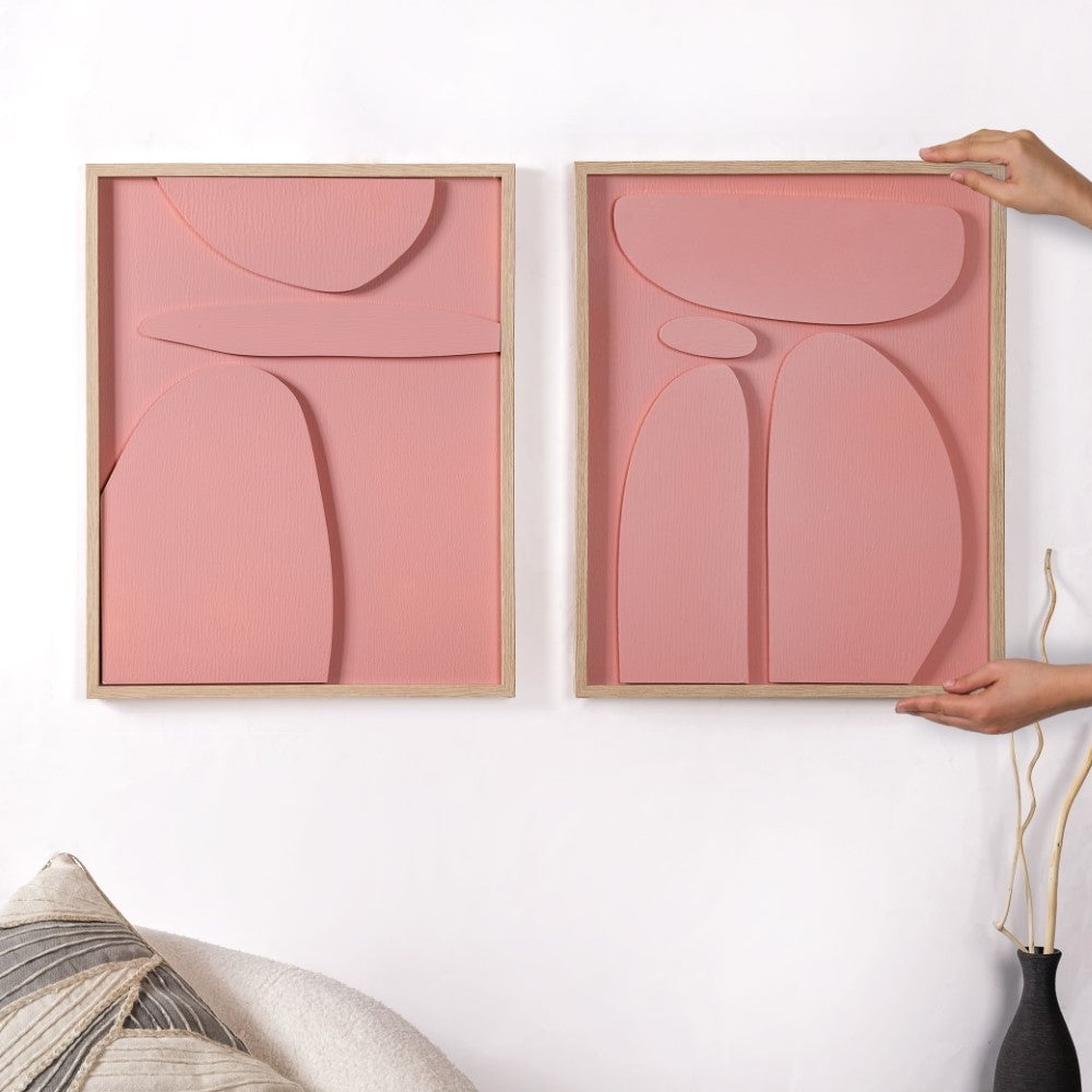 3D Abstract Wall Art Pink Set Of 2 20x16 Inch