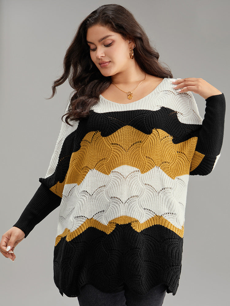 Contrast Cut Out Batwing Sleeve Pullover