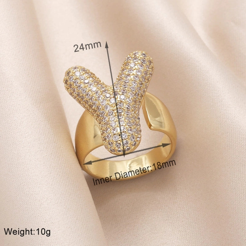 Copper 18K Gold Plated Modern Style Minimalist Plating Inlay Letter Zircon Open Rings