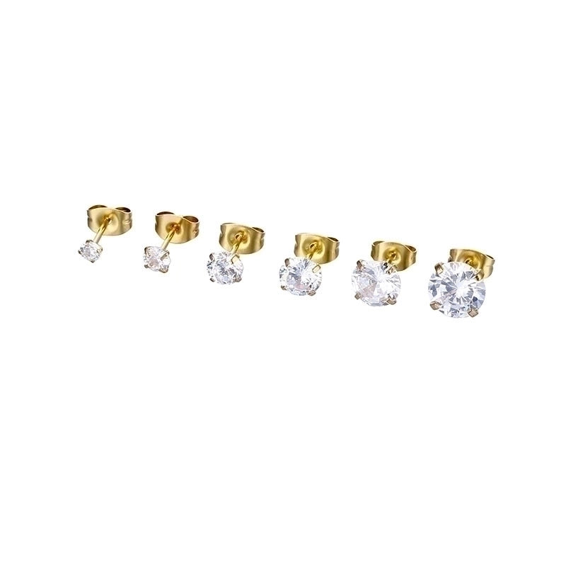 Minimalist Geometric Stainless Steel Inlaid Zircon Ear Studs 1 Piece