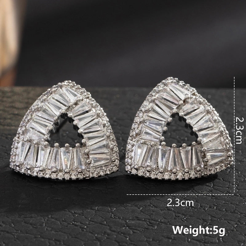 1 Pair Minimalist Leaf Moon Heart Shape Inlay Copper Zircon Drop Earrings Ear Studs