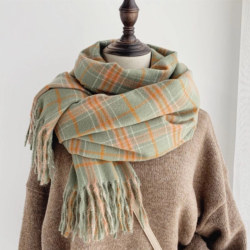 Artistic Fine Plaid Cashmere-like Scarf Women's Winter  Student's Multifunctional Long Warm Dual-use Shawl