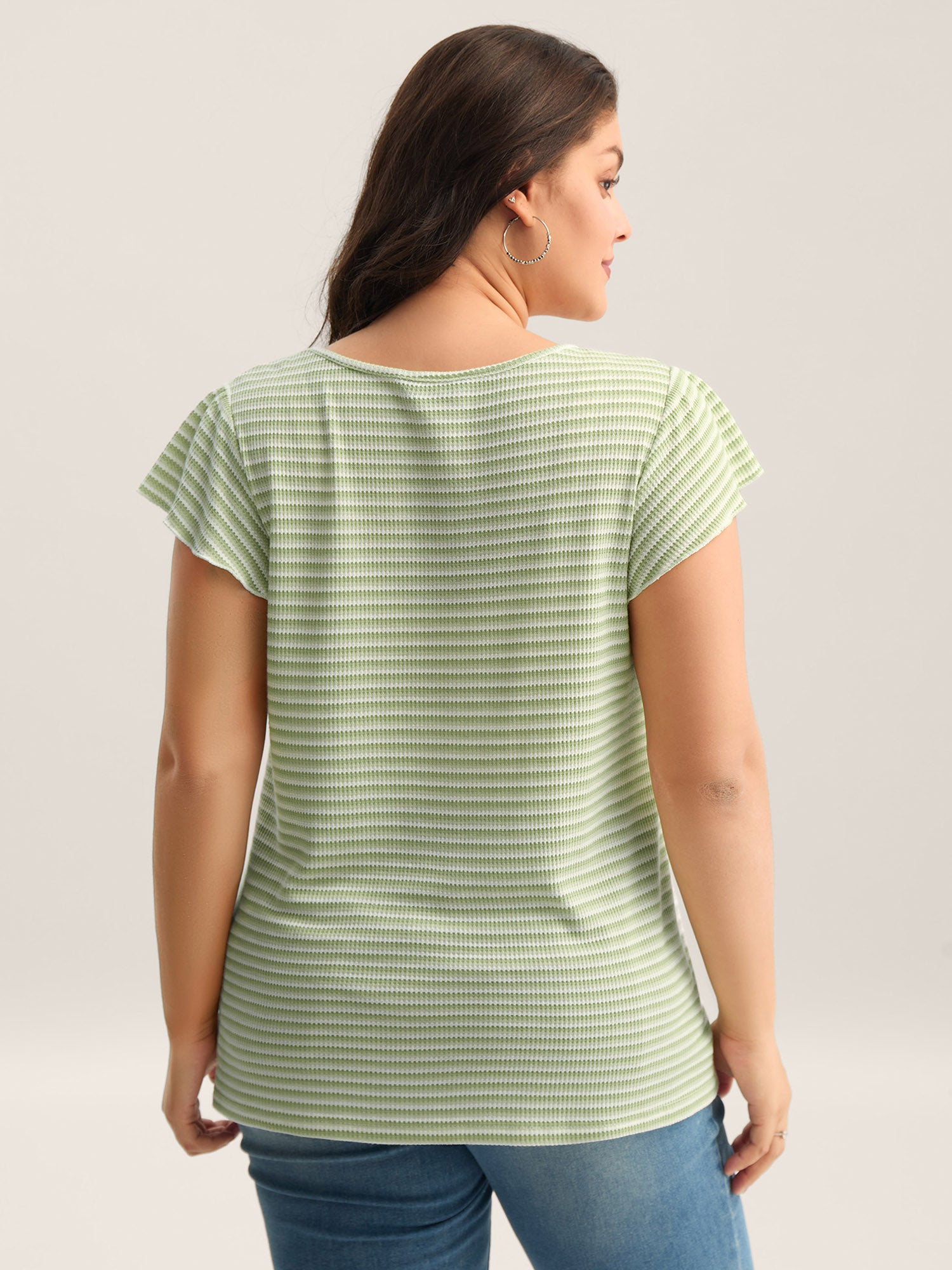 Striped Flutter Sleeve Knit Top