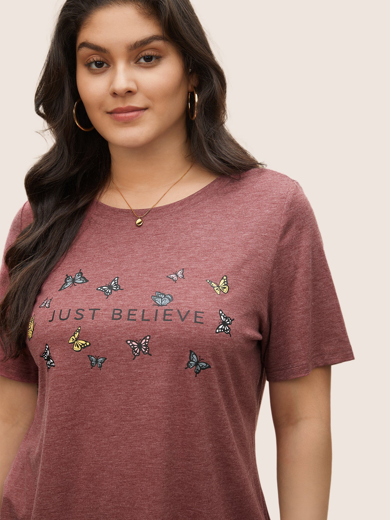 Butterfly & Positive Slogans Graphic Heather T-shirt