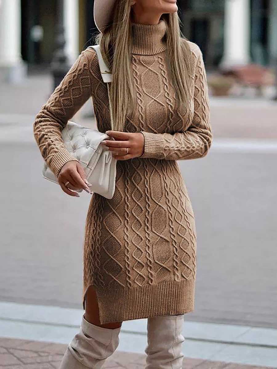 Solid Color Slim Long Sleeve Turtleneck Sweater