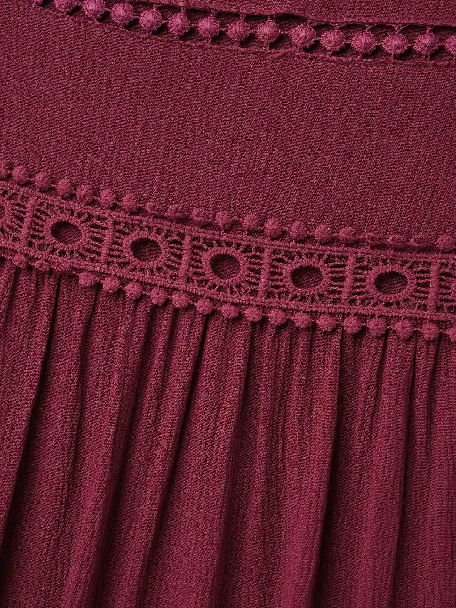 Lace Cut-Out Round Neck Pleated Shirt