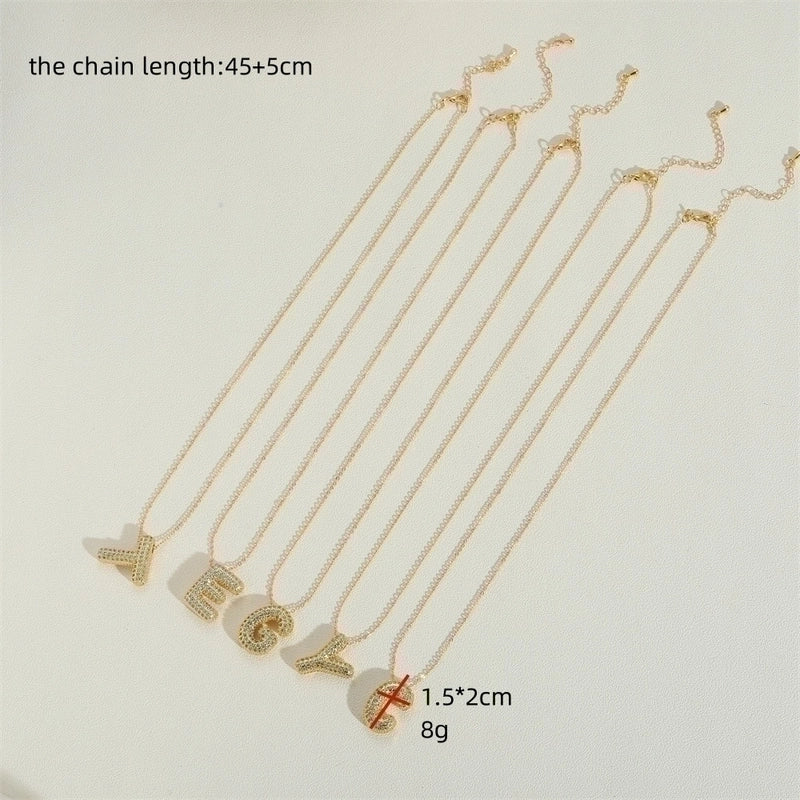 Copper 14K Gold Plated Minimalist Inlay Letter Zircon Pendant Necklace