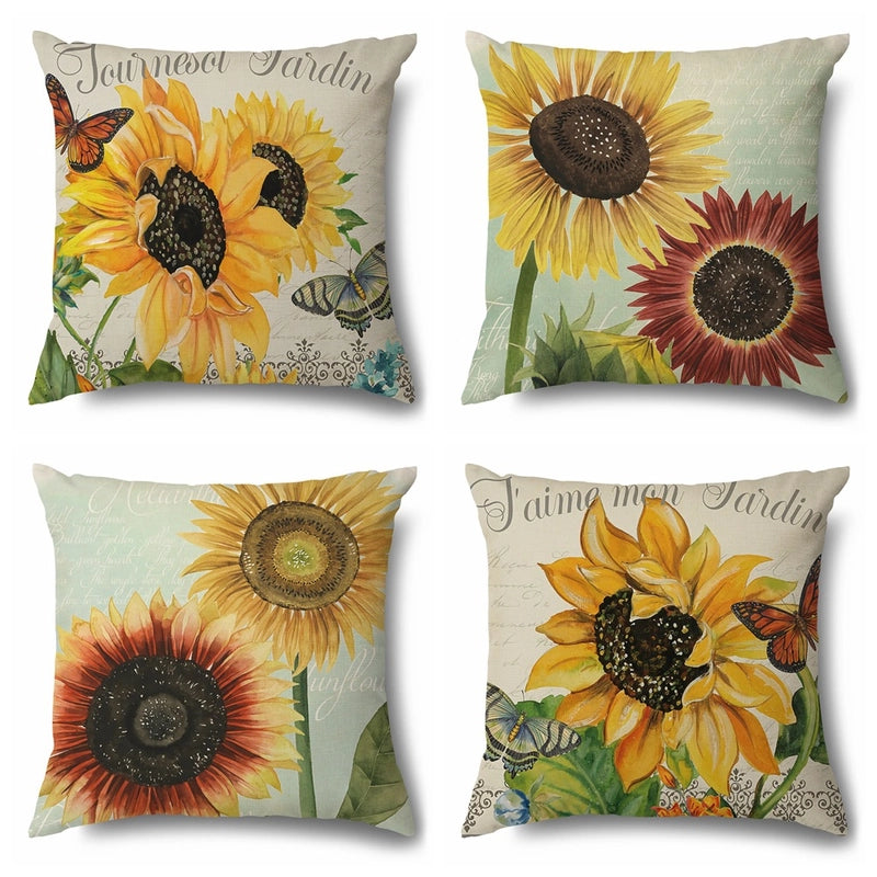 Pastoral Sunflower Linen Pillow Cases