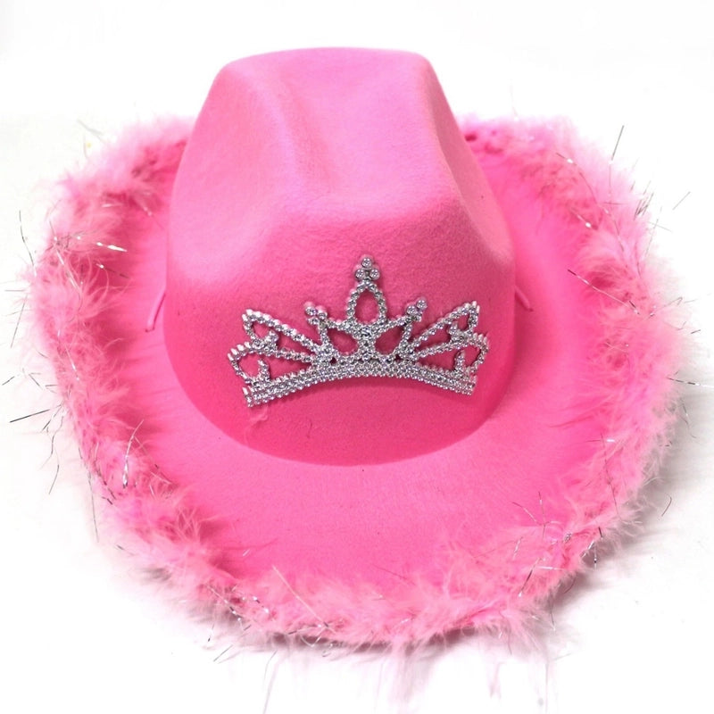 In Stock Pink Top Hat Crown Western Cowboy Hat Halloween Feather Edge Carnival Party Hat