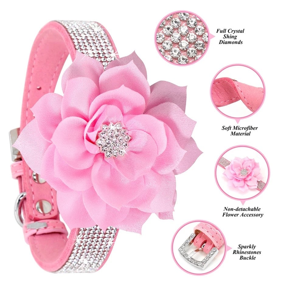 Rhinestone Flower Bell Pet Collar