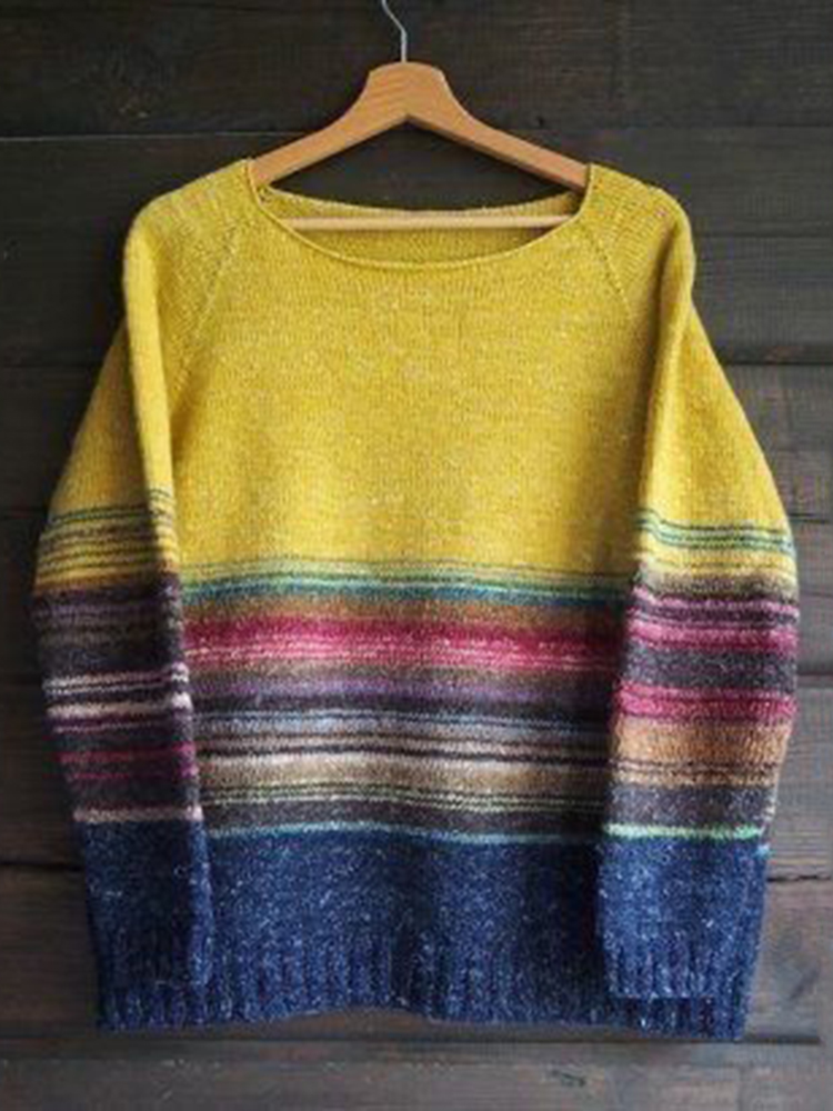 Vintage Rainbow Icelandic Knit Jacquard Warmth Crew Neck Sweater Unisex