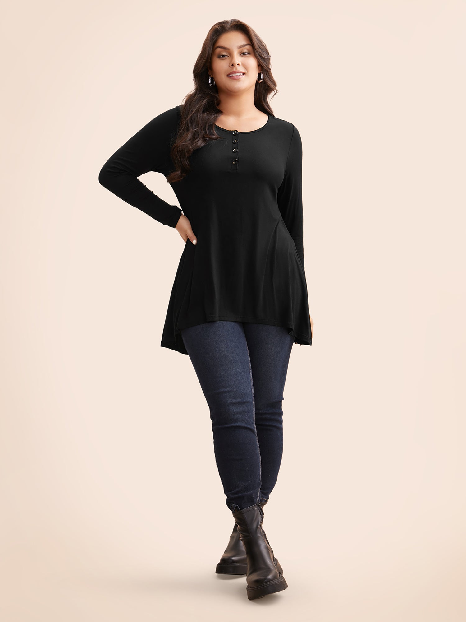 Solid Asymmetric Hem Jersey Top