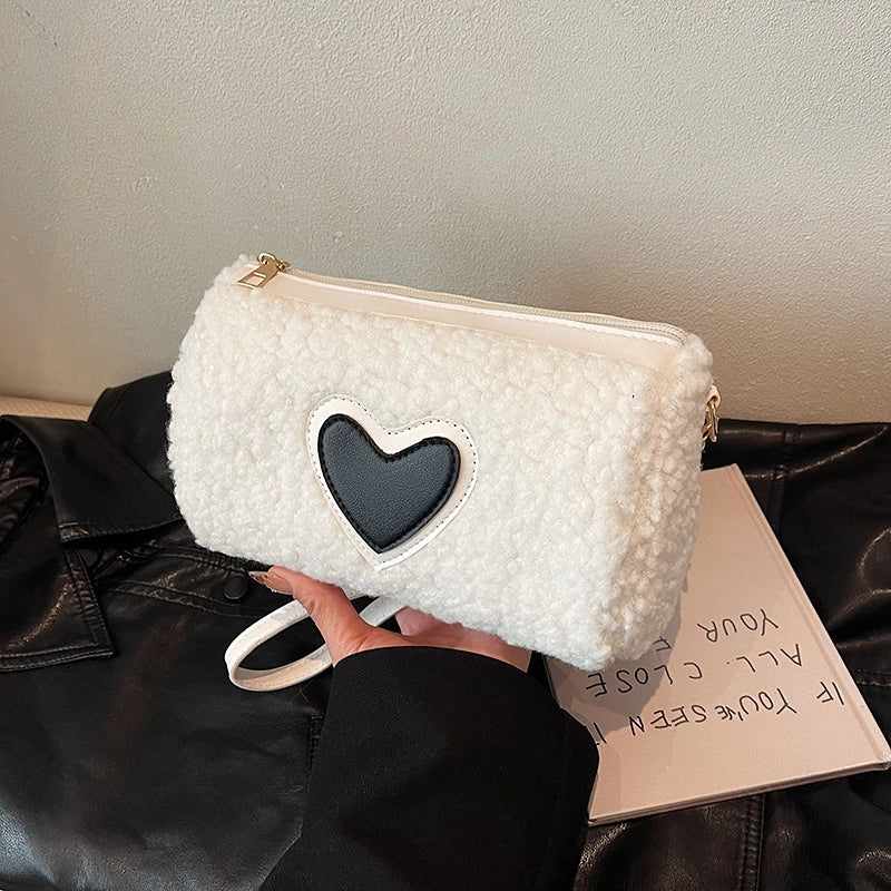 Black Pink Blue Fleece Heart Shape Sewing Thread Square Clutches